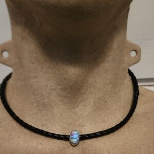 Elegant Black Necklace with Iridescent Pendant